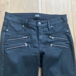 Page Edgemont Mid Rise Leather Skinny Jeans with Zip Pockets Black Size 26